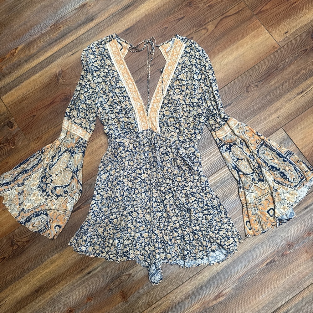 Free people Floral Boho Romper with Bell Sleeves - Picture 2 of 5
